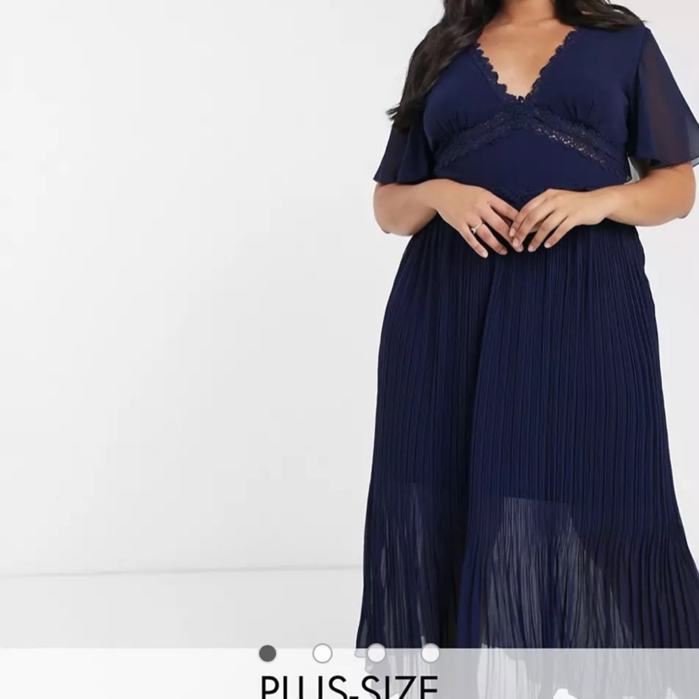 Little Mistress Plus lace insert pleat midi dress in navy
